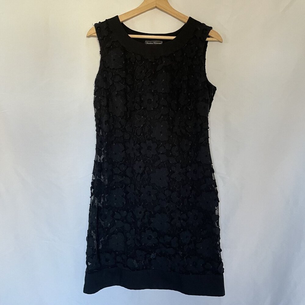 Jessica Howard Black Sleeveless Lace‎ Shift Dress Size 8 little black dress